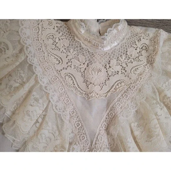 Gunne Sax Jessica’s Gunnies 1970s Vintage Victorian Style Ruffles & Lace Blouse - Picture 7 of 11